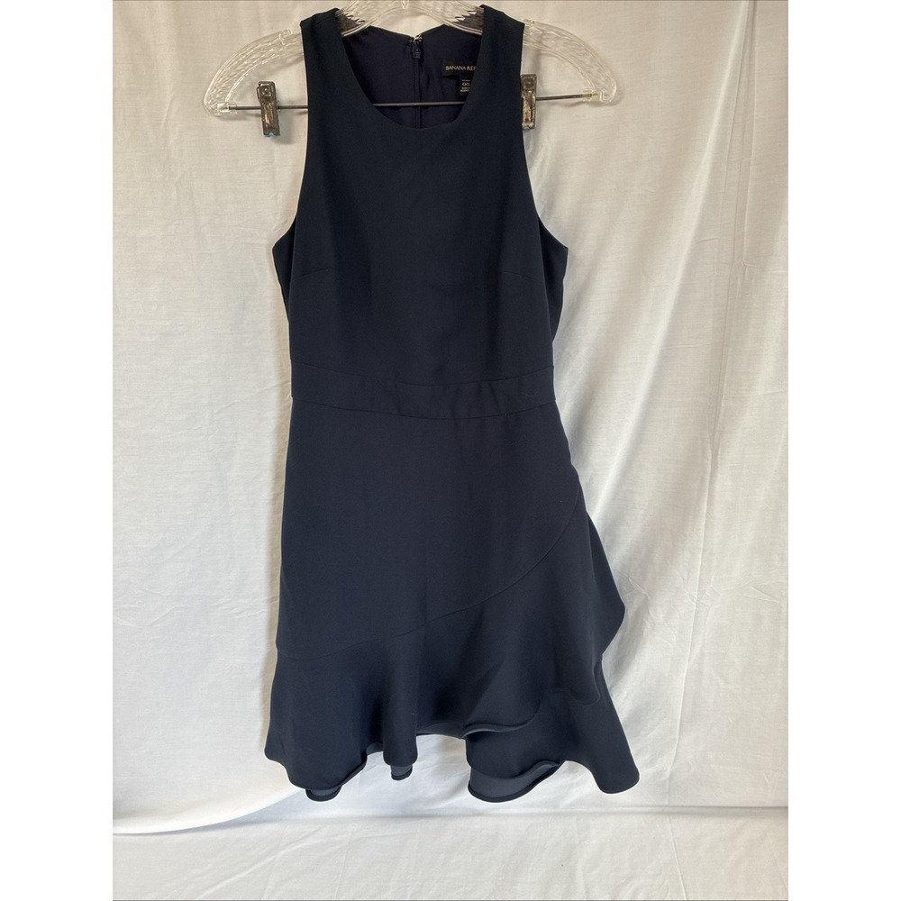 Banana Republic Navy Blue Sleeveless Fit & Flare Ruffle Dress 00 Petite - Picture 2 of 12